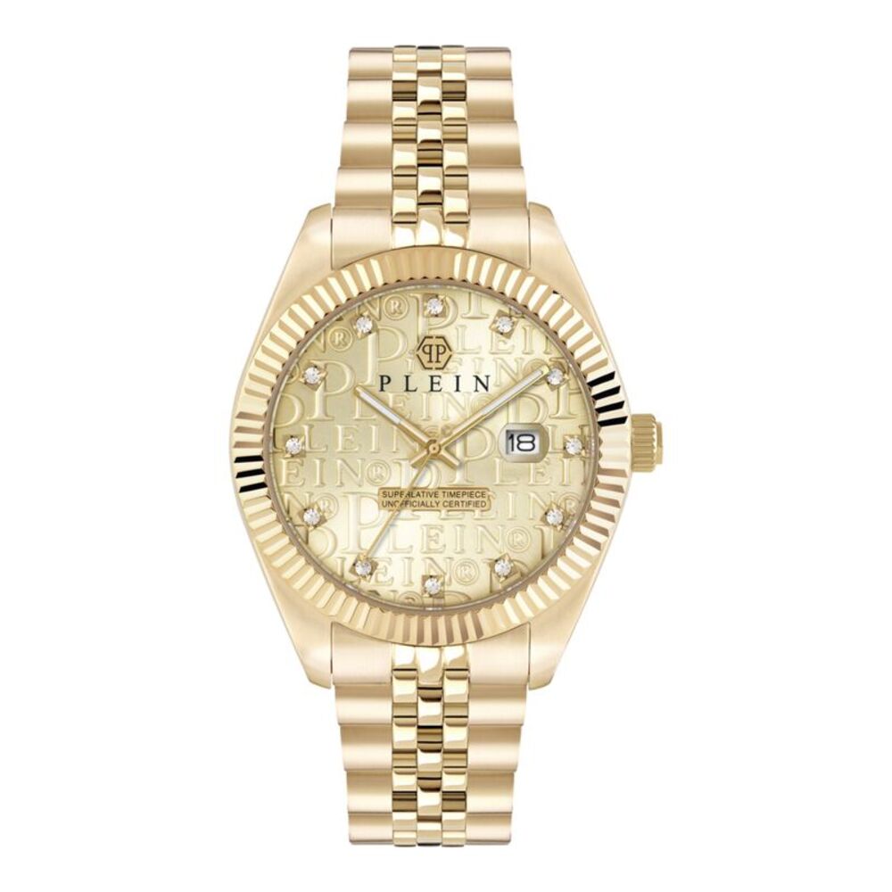 Philipp Plein Date Superlative Crystal Watch Gold Mens